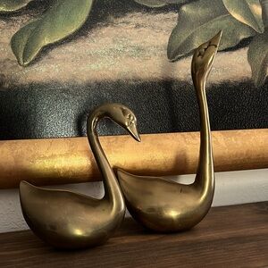 Vintage Brass Swan Pair Mid-Century Modern Home Decor Gold Birds Set of 2